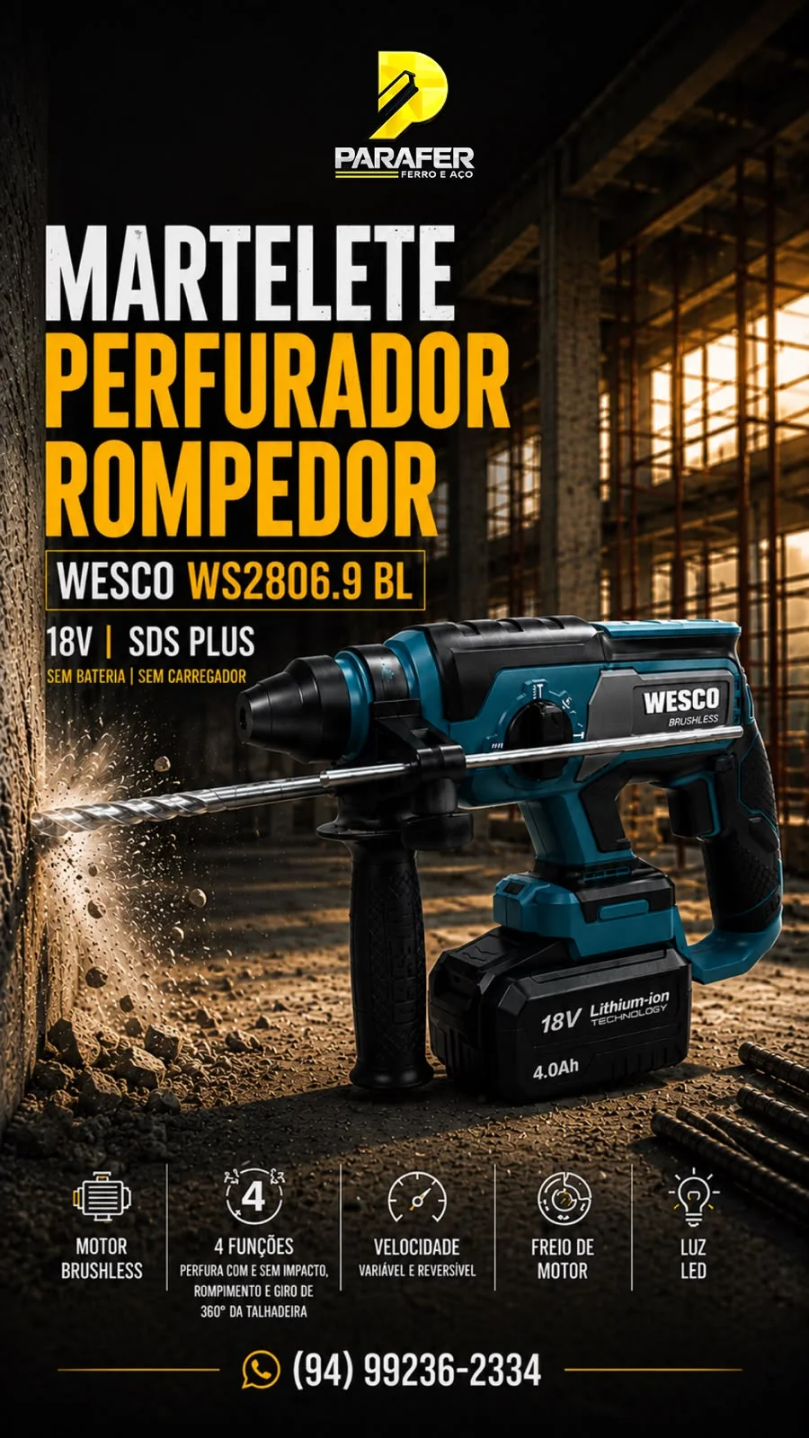 Arte da Parafer para o martelete perfurador rompedor Wesco.